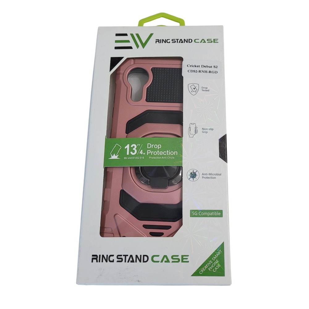 Electronic World Ring Stand Case Cricket Debut S2 Rose Gold New Rugged Kickstand